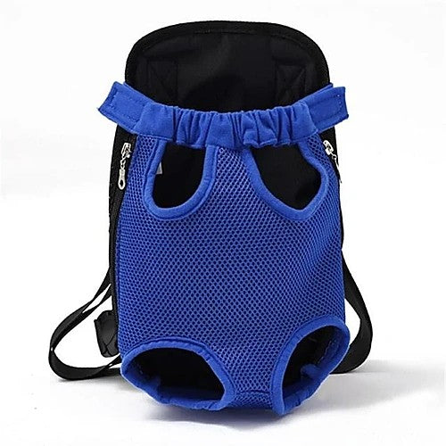 Breathable pet travel backpack — blue color front view