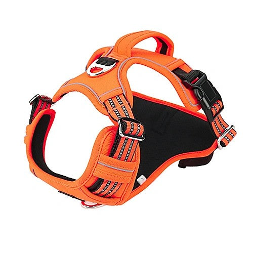 Durable waterproof pet harness with vertical handle — orange color variant