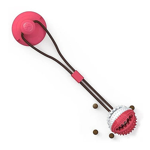 Suction cup interactive ball toy for dogs — pink rope ball toy