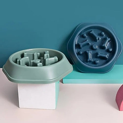 Slow feeder pet bowl — teal color side view