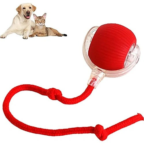 Smart automatic rolling ball for cats and dogs — red color variant with rope