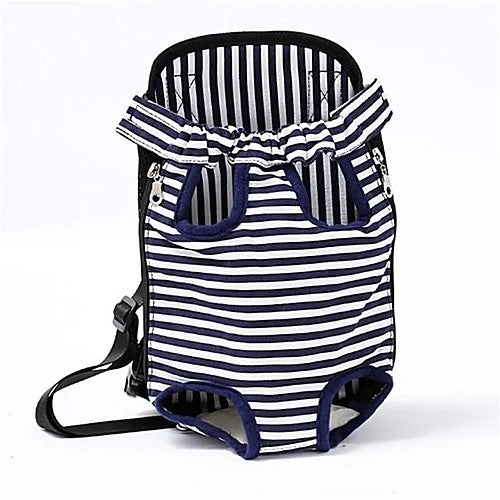 Breathable pet travel backpack — navy stripe variant