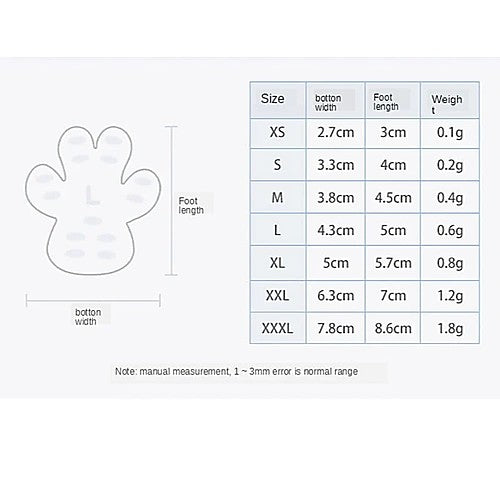 Dog anti-slip paw pads — size guide chart