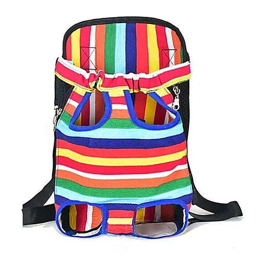 Breathable pet travel backpack — multicolor stripe variant