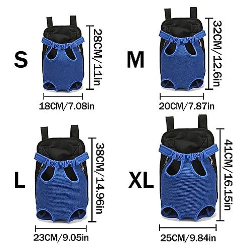 Breathable pet travel backpack — size S M L XL dimensions