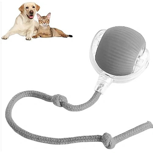 Smart automatic rolling ball for cats and dogs — grey color variant with rope