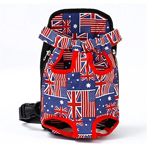 Breathable pet travel backpack —  flag print outdoor lifestyle