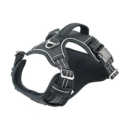 Durable waterproof pet harness with vertical handle — black color variant