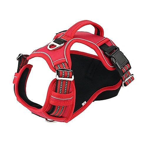 Durable waterproof pet harness with vertical handle — red color variant